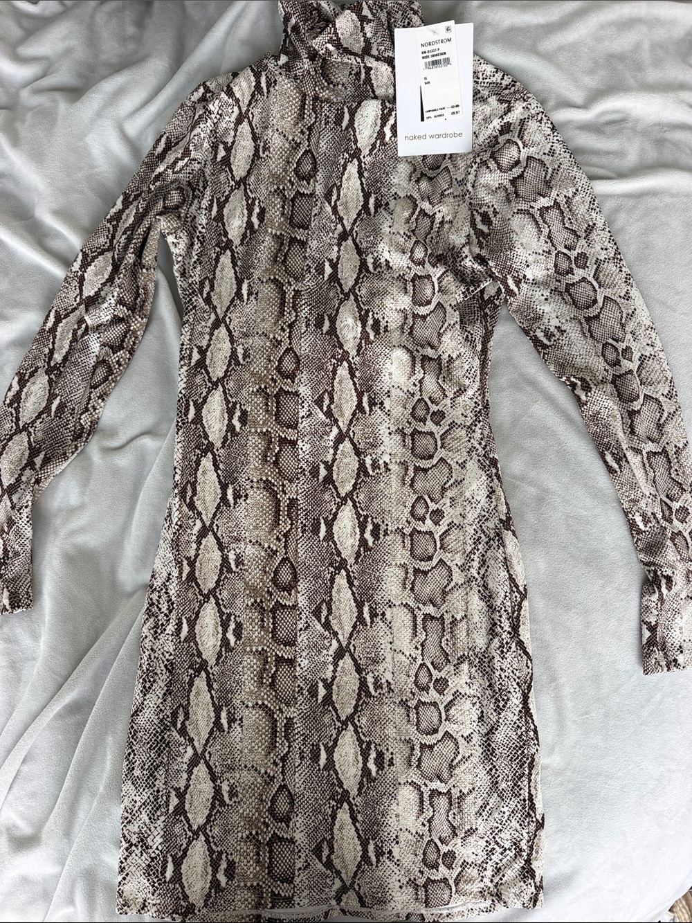 naked wardrobe Snake Print Long Sleeve Dress — Neutral Brown/Taupe